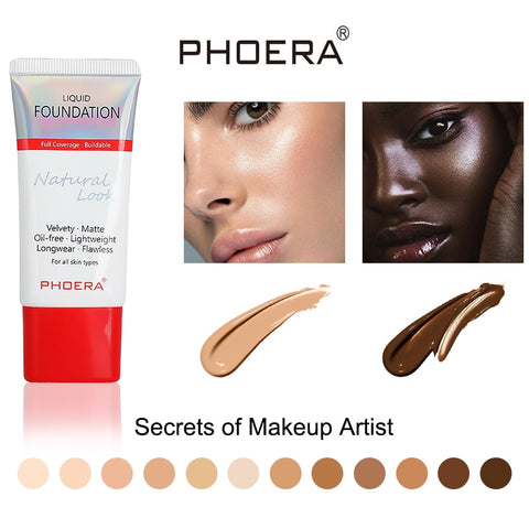 PHOERA Matte Liquid Foundation Concealer  Brighten Moisturizer Makeup Primer Longlasting Foundation Cream Women Make Up 2019 New