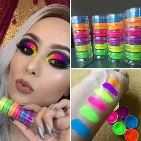 New 6 Colors Mixed Neon Powder Eyeshadow Matte Mineral Sequin Nail Powder Shimmer Eyeshadow Cosmetic Makeup Tools Accessories