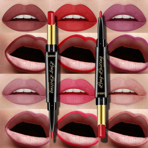QIBEST 2 In 1 Double Head  Lip Liner Pencils Lipstick Waterproof Long Lasting moisturizing Pigments Nude Color TSLM1